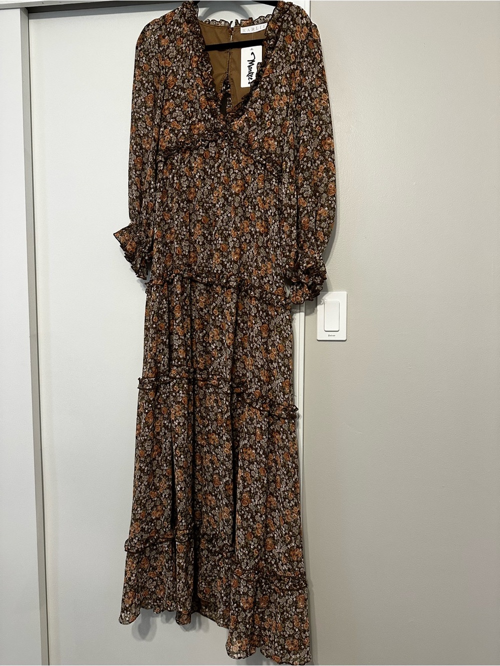KARLIE brown floral maxi dress - size large NWT